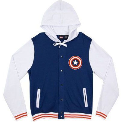 Captain America    Marvel Comics Hoodie Snap Fleece Letterman Jacket 