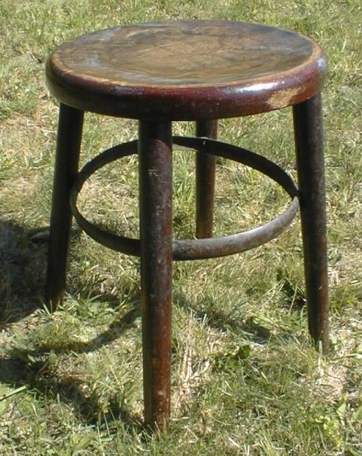 ANTIQUE ADVERTISING STOOL 1910 INDIA ART NOUVEAU WOOD IRON BANDING 