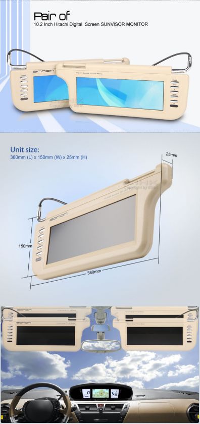 Pair of 10.2 Inch Hitachi Digital Screen SUNVISOR MONITOR 锛?1 to 6 