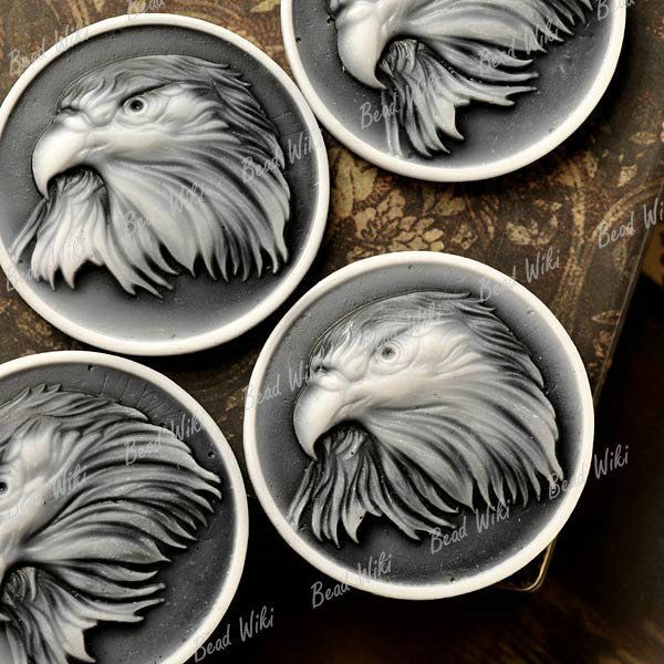 Gray Resin Animal Eagle Vintage Flatback Round Cabochon Cameo 