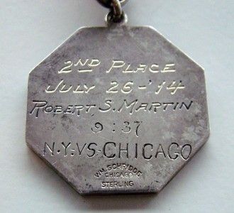 New York vs Chicago RACE 2nd Place STERLING MEDAL 1914  