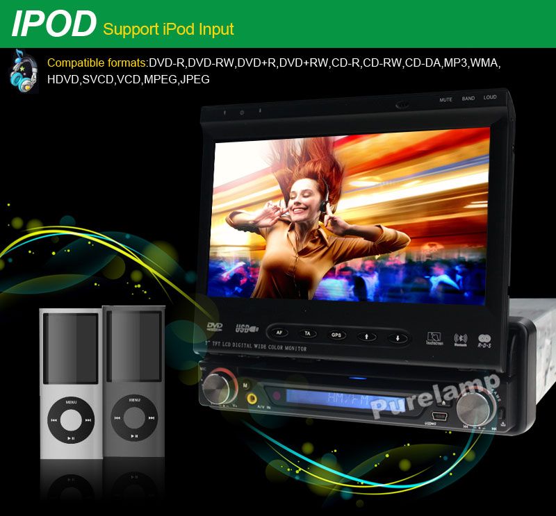 HD IN Dash 1 Din Car DVD Player GPS Bluetooth 2403G  