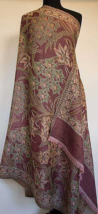 Large, Jamawar, Wool, India Shawl. Garden of Flowers  