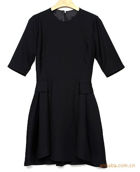 CREW NECK SHORT SLEEVE ASYMMETRIC HEM DRESS 1135  