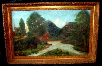 1700S/1800S HUGE ANTIQUE HUDSON RIVER OIL PAINTING  