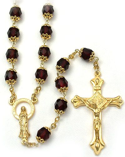 ROSARY UNIQUE RED WITH GOLD CAPPED BEADS NEW WROS CASE  