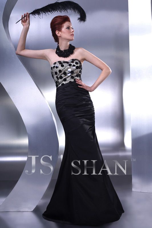 JSSHAN Black Long Formal Prom Gown Evening Night Dress  