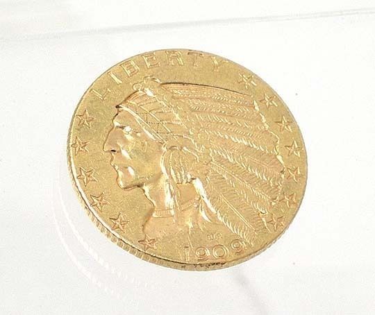 1909 D $5 DOLLARS INDIAN HEAD HALF EAGLE US GOLD COIN  