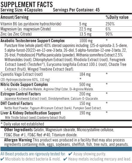 BEAST SPORTS NUTRITION SUPER TEST 180 TABS TABLETS  