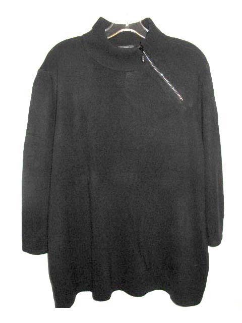   Black Pullover Sweater/Top Rhinestone Zipper Trim NWT $48 1X  