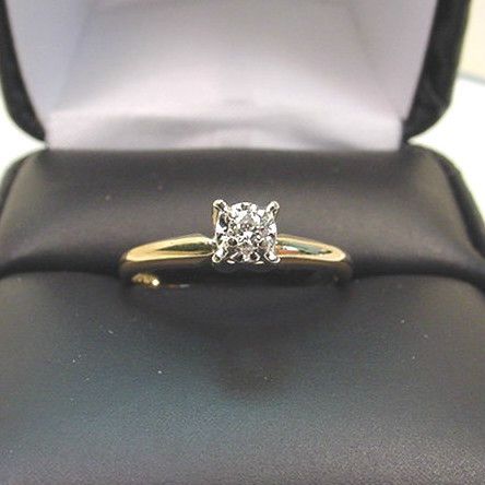 VINTAGE DIAMOND SOLITARE 14K YELLOW & WHITE GOLD ENGAGEMENT RING 