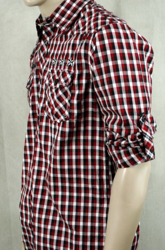 ROAR Mens Shirt OPTIMISTIC red black plaid Button Down  