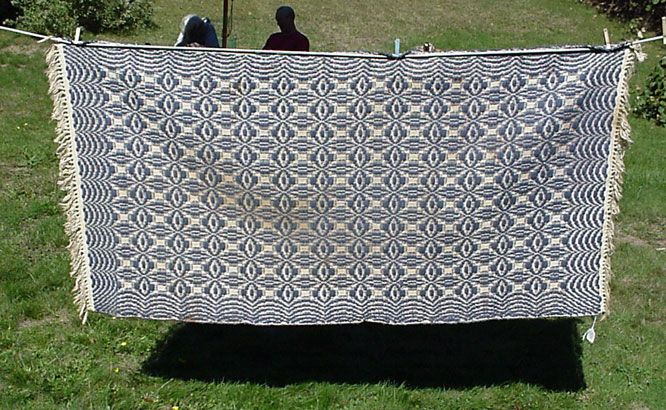 ANTIQUE BLUE & WHITE 35x70 COVERLET ~ RUG  