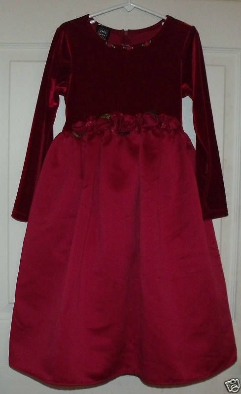 JENNY ANNIE DOTS BURGUNDY VELOUR/SATIN DRESS GIRLS 6X  