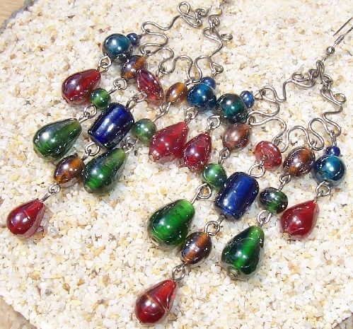 Huge Colorful Glass Bead Shoulder Duster Drag Earrings  