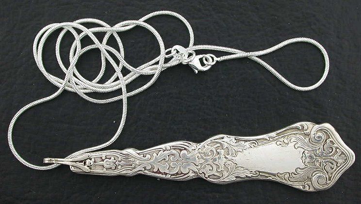   HANDCRAFTED SILVER SPOON PENDANT NECKLACE SNAKE CHAIN #2538  