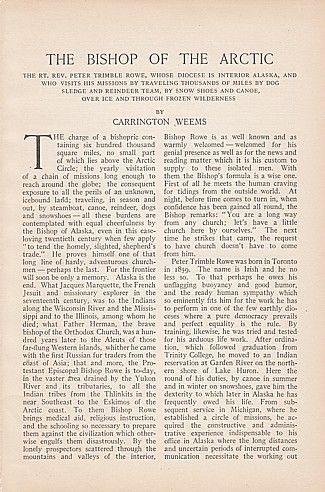 1912 Article Rev Peter Trimble Rowe Bishop of Arctic  
