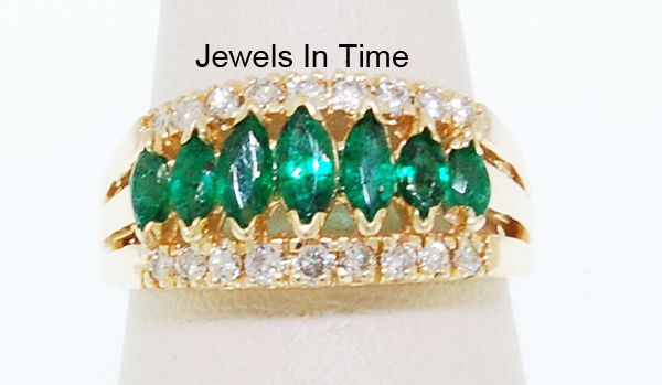 14K Yellow Gold Ladies Ring With Diamonds And Emeralds  