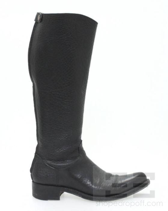 Rocco P. Black Pebbled Leather Knee High Flat Boots Size 38M  