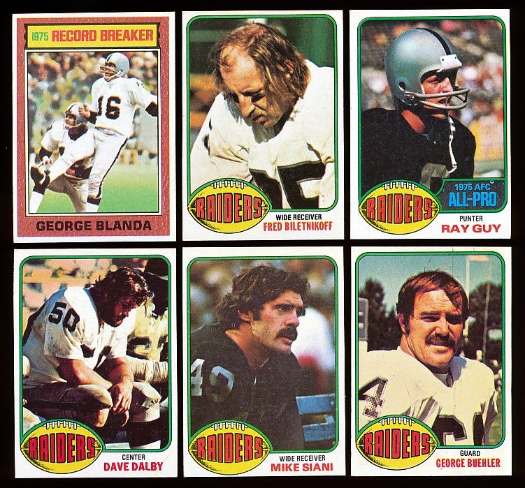 1976 Topps OAKLAND RAIDERS LOT (6) Blanda Biletnikoff Guy Dalby 