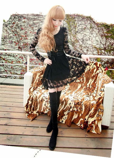 Women Ladys korean fashion LACE see through tunic dress q10658 