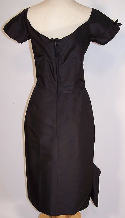 Vintage 1950s Ceil Chapman Black Silk Taffeta Drape Bow Cocktail Party 