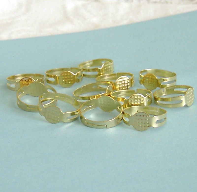 20 pcs Gold Color Blank Adjustable Ring With 8mm pad  