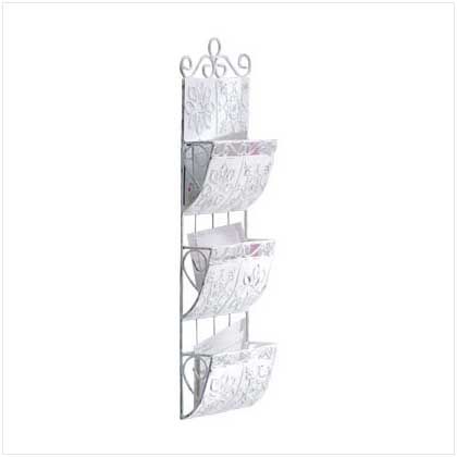 WROUGHT IRON WALL MAIL RACK = 3 POCKET LETTER ORGANIZER  
