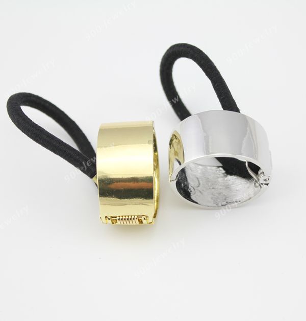   Metallic Mirror Metal Ponytail Holders W/Spring Hair Cuff Ring Band