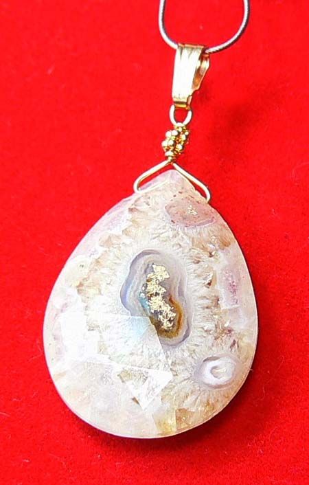 RARE NATURAL FACETED STALACTITE SOLAR QUARTZ BRIOLETTE 14K GOLD 