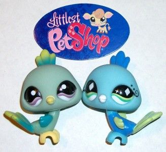 LPS PEACOCK BIRD PAIR~#463 985 BLUE AQUA GREEN~Littlest Pet Shop Lot 