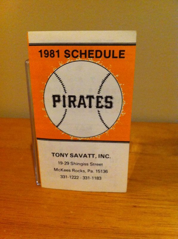 1981 Pittsburgh Pirates Baseball Schedule Calendar  