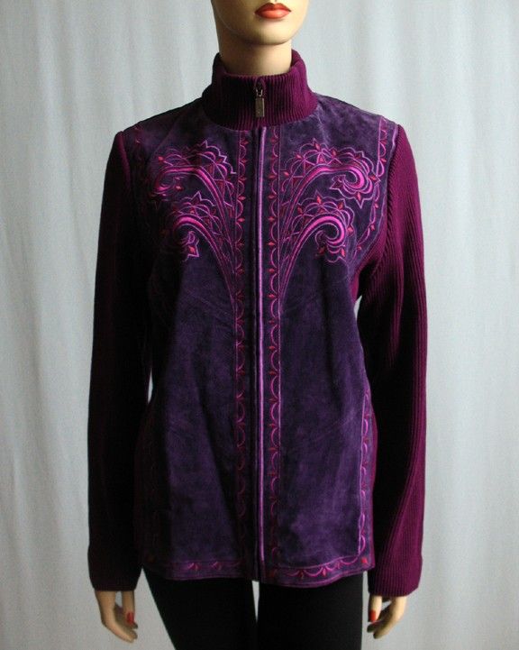 Bob Mackie Wearable Art Embroidered Leather Jacket M  