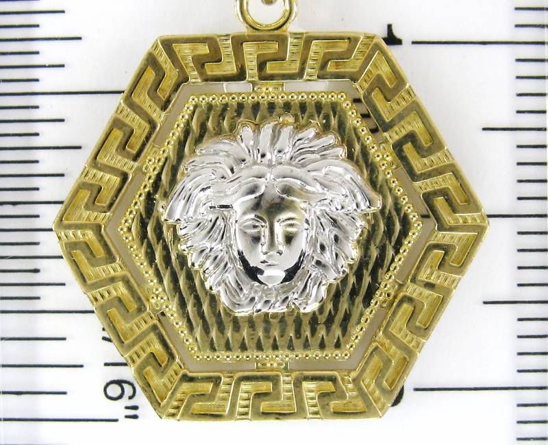 10k Pendant White Gold Medusa Head , Yellow Gold Versace Greek Design 