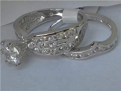   Silver 925 Women Size 7 Brilliant 2 Ring Wedding Set CZ  