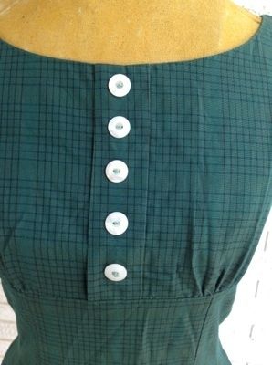 1950s ROCKABILLY ULTRA WIGGLE DRESS ACADEMIC GREEN PLAID METAL ZIPPER 