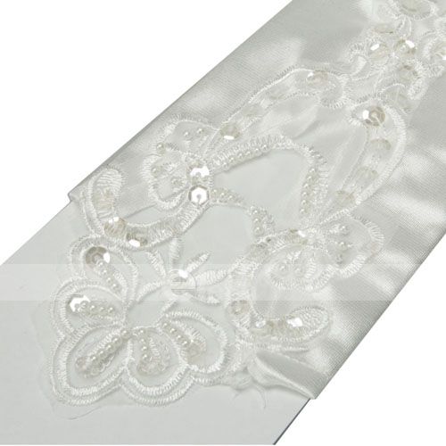 White Pretty Embroidery Lace Wedding Pearl Beaded Fingerless Bridal 