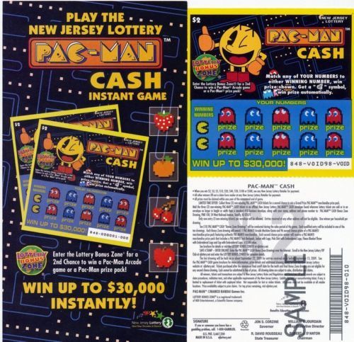 NJ Lottery Pac Man Sample / Void Ticket with Pamphlet  