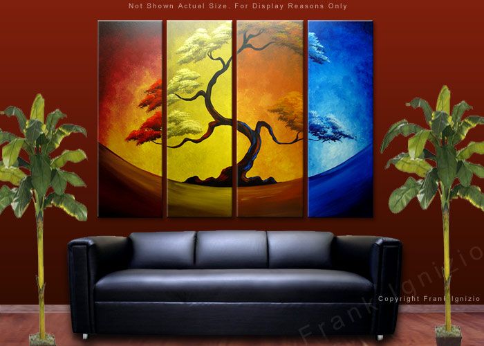 Asian Abstract Bonsai Tree Painting   4 Piece   FAZ  