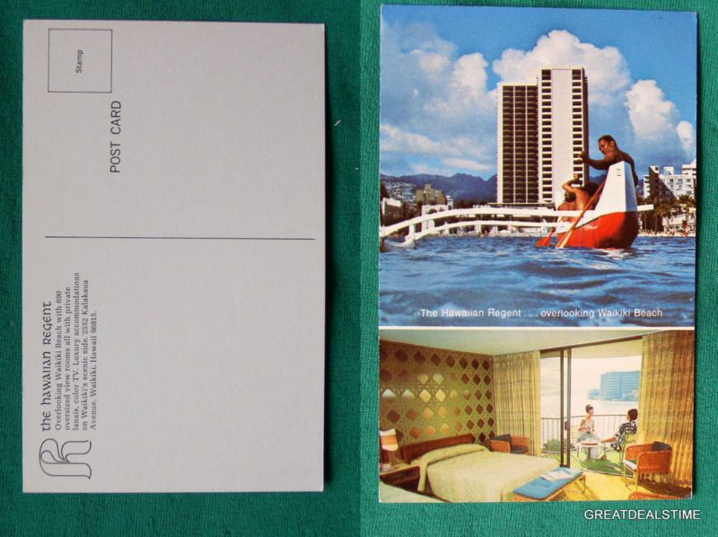 HAWAIIAN REGENT HOTEL WAIKIKI BEACH VINTAGE POSTCARD  