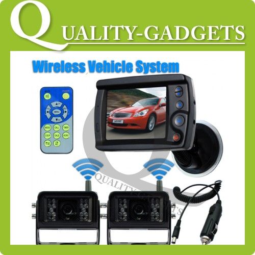 Wireless 3.5 LCD Monitor Car Rear View 2 Camera System Back Up Kit 