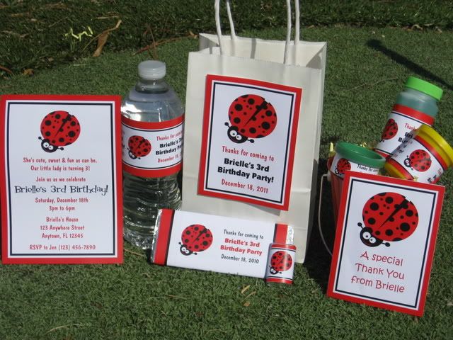 Ladybug Red Birthday Party Invitation Favor Tag Water Candy Bubble 