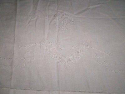 Antique Monogrammed Embroidery White Linen Single Sheet  