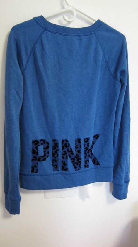 VICTORIAS SECRET PINK V NECK SWEATSHIRT BLUE ALL SZ  