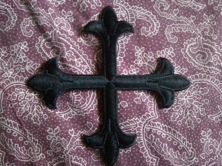 BLACK EMBROIDERED VESTMENT CROSS APPLIQUE 4 IRON ON  