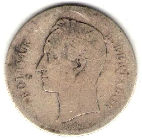 VENEZUELA COIN 1/2 BOLIVAR 1887 VG+  