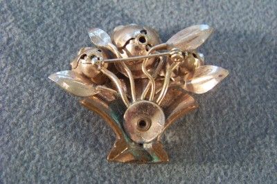 ANTIQUE YELLOW ROSE GOLD BASKET RHINESTONE PIN BROOCH *  