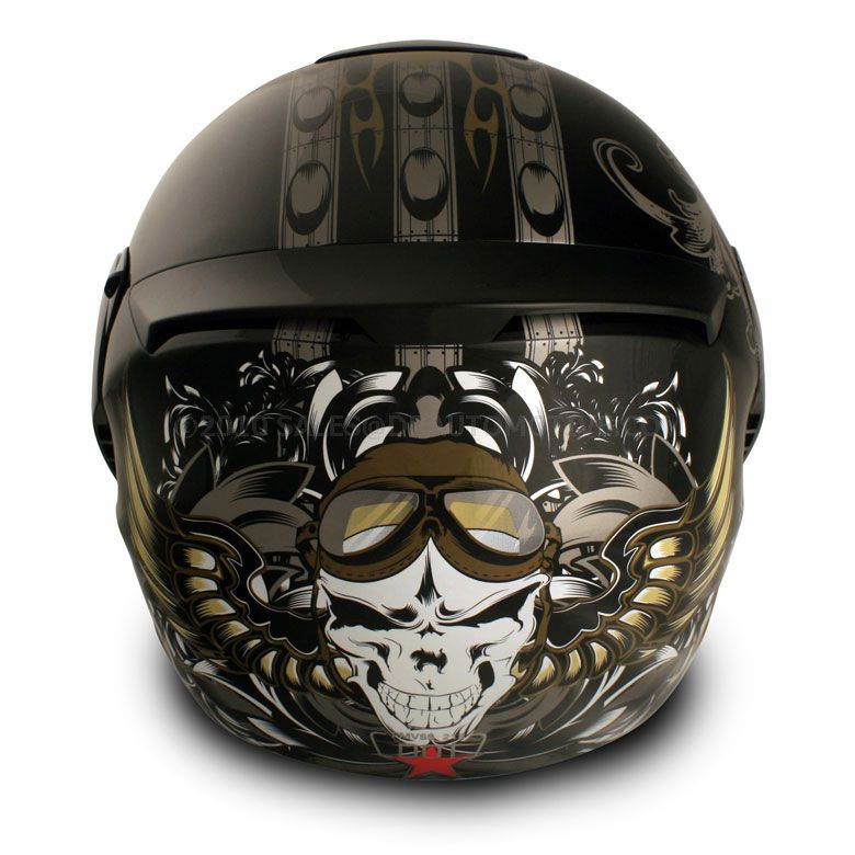 VCAN MOTORCYCLE HELMET DOT NEW V210 AVIATOR/BLACK M  