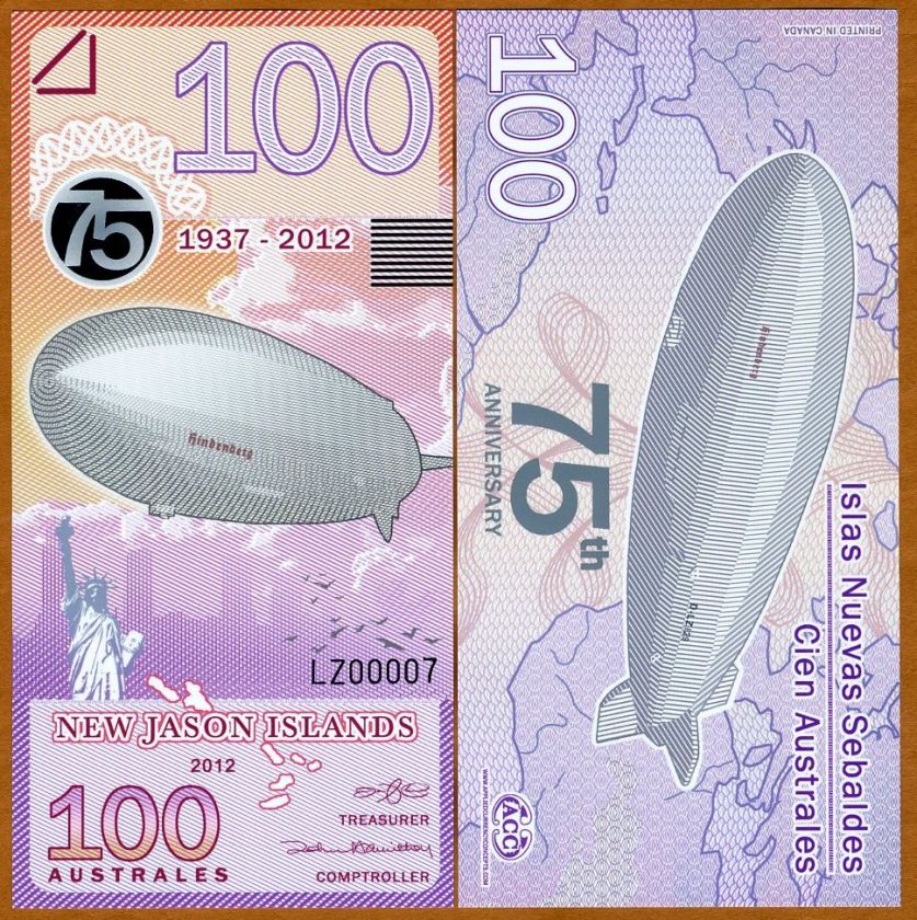 New Jason Islands, 100 Australes, 2012, POLYMER, UNC  Hindenburg 75 