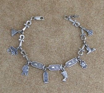 Vintage Sterling Silver Egyptian Charm Bracelet  